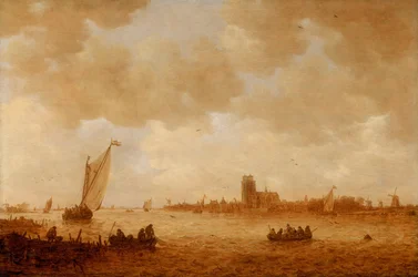 Udsigt over Dordrecht med Grote Kirk på tværs af Maas